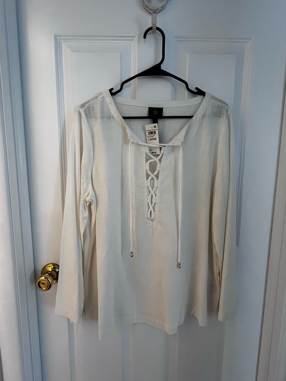 JM Collection Ivory Lace-Up V-Neck Long Sleeve Tunic
